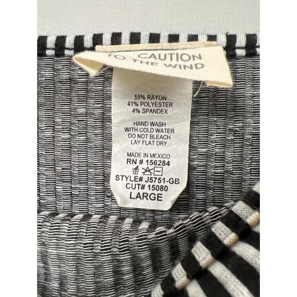 Caution to the Wind Dress Womens Large Black White Striped Ribbed Faux Button L - Picture 3 of 9